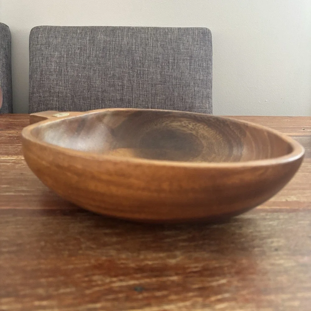 Vintage Hand Carved Nipa Hut Monkey Pod Wood Acorn Shape Bowl Dish Philippines